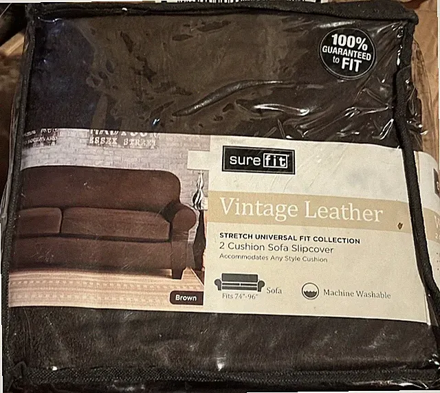 New SureFit Ultimate Stretch Leather 3 Piece Sofa Slipcover brown washable cover