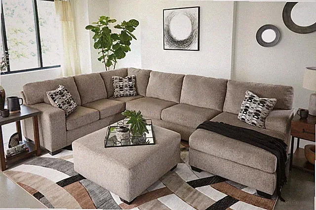 NEW Tan Brown 143" U-Shaped LAF Modern Sofa Sectional Plush Fabric & 3 Pillows