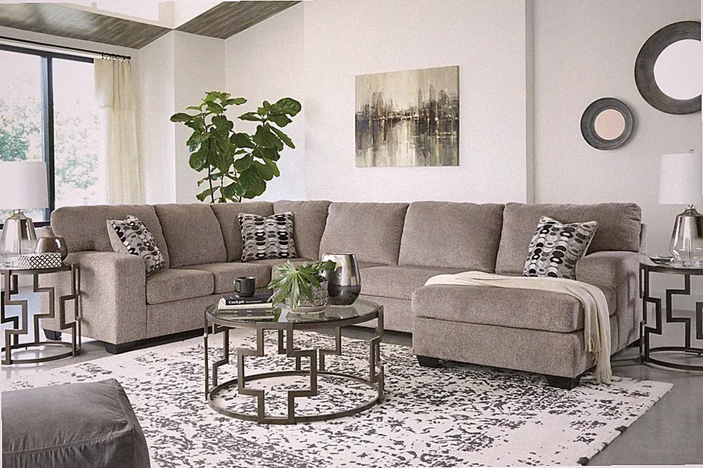 NEW U-Shaped 143" Modern Tan Brown LAF Sofa Sectional Plush Fabric w/ 3 Pillows