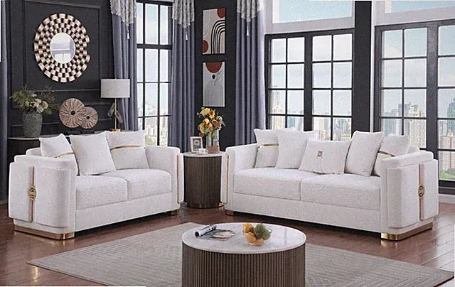 NEW White Gold 2PC Sofa Loveseat Contemporary Two-Tone Luxury Living Room Set