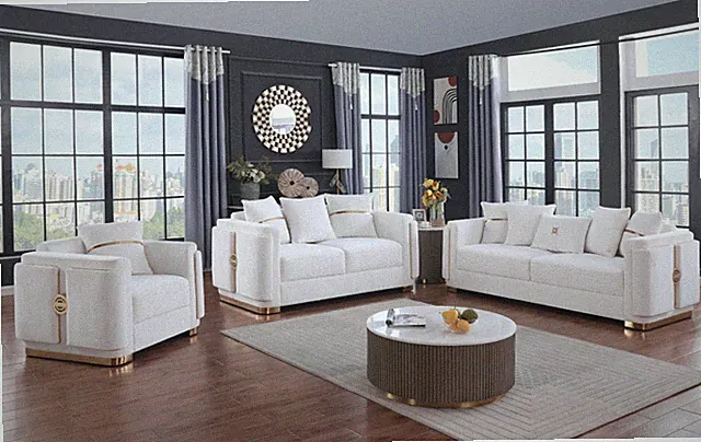 NEW White Gold 3PC Sofa Contemporary Two-Tone Luxury Glam Living Room Set