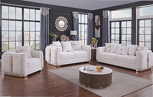 NEW White Gold 3PC Sofa Loveseat Chair Modern Two-Tone Luxury Living Room Set
