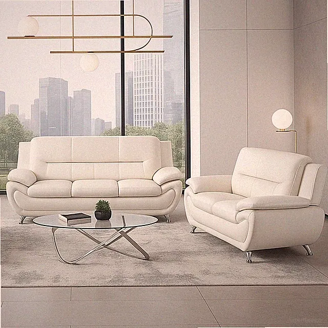 NEW White Leather Gel 2PC Sofa Set Contemporary Modern Living Room Furniture