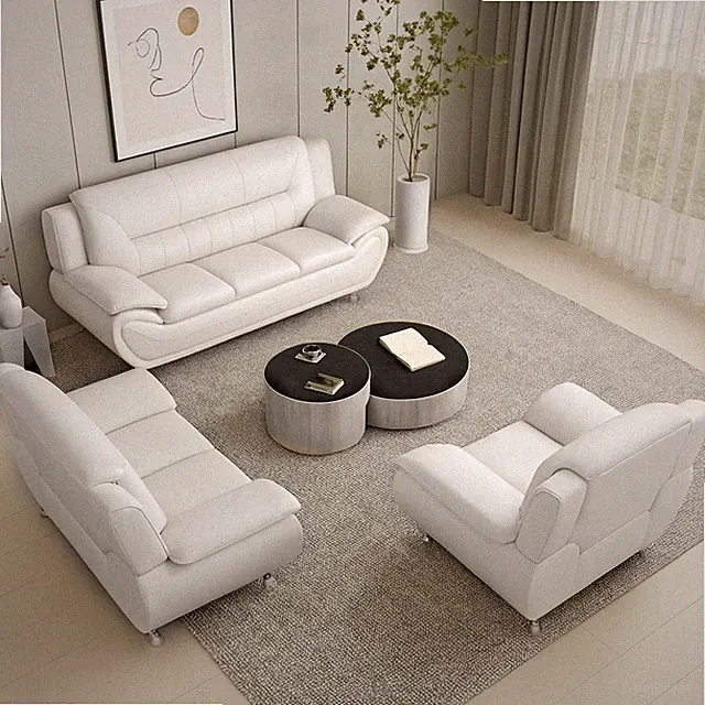 NEW White Leather Gel 3PC Sofa Set Contemporary Modern Living Room Furniture