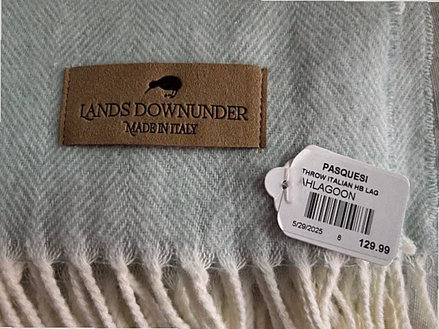 NEW WITH TAG Lands Downunder Italian Herringbone Throw Lagoon