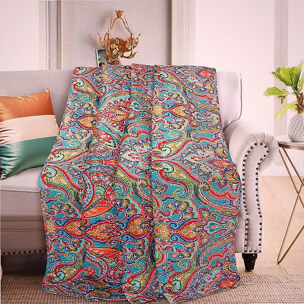 NEWLAKE Quilted Throw Blanket for Bed Couch Sofa, European Gorgeous Floral, 6...