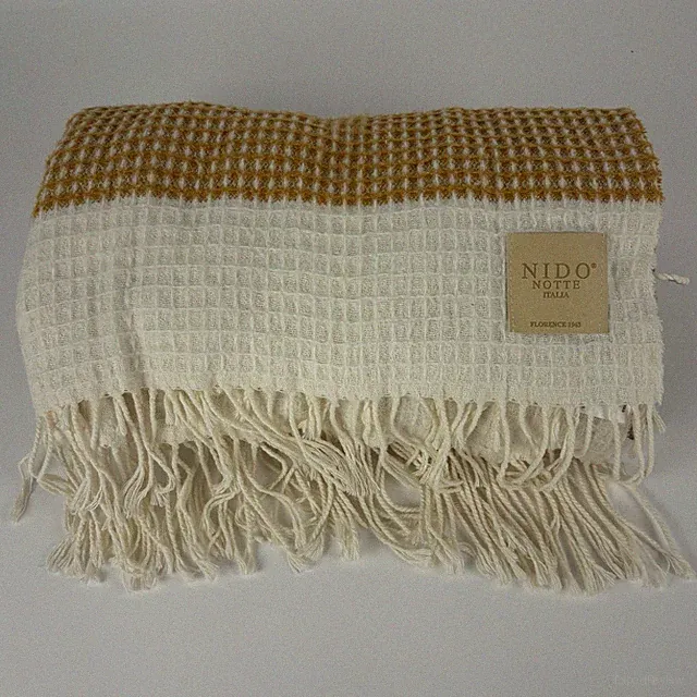 Nido Notte Italia 56x63 Waffle Weave Throw Blanket Fringe Made in Italy Cotton