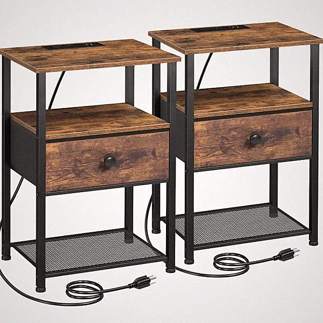 Night Stand Set 2, Nightstand with Charging Station, End Tables Living Room with
