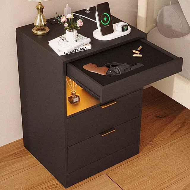Night Stand with Drawer & Invisible Lock, Bedside Table, Nightstand with Char...