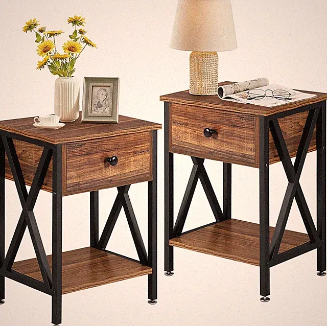 Nightstands Set of 2, Modern Bedside End Tables, Night Stands with Drawer and St