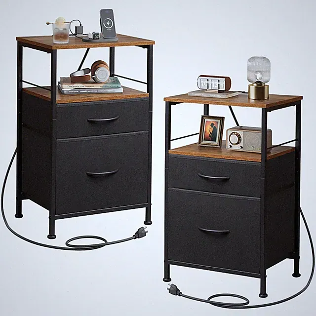Nightstands Set of 2, Night Stand Set 2 with Charging Station, Bedside Tables...