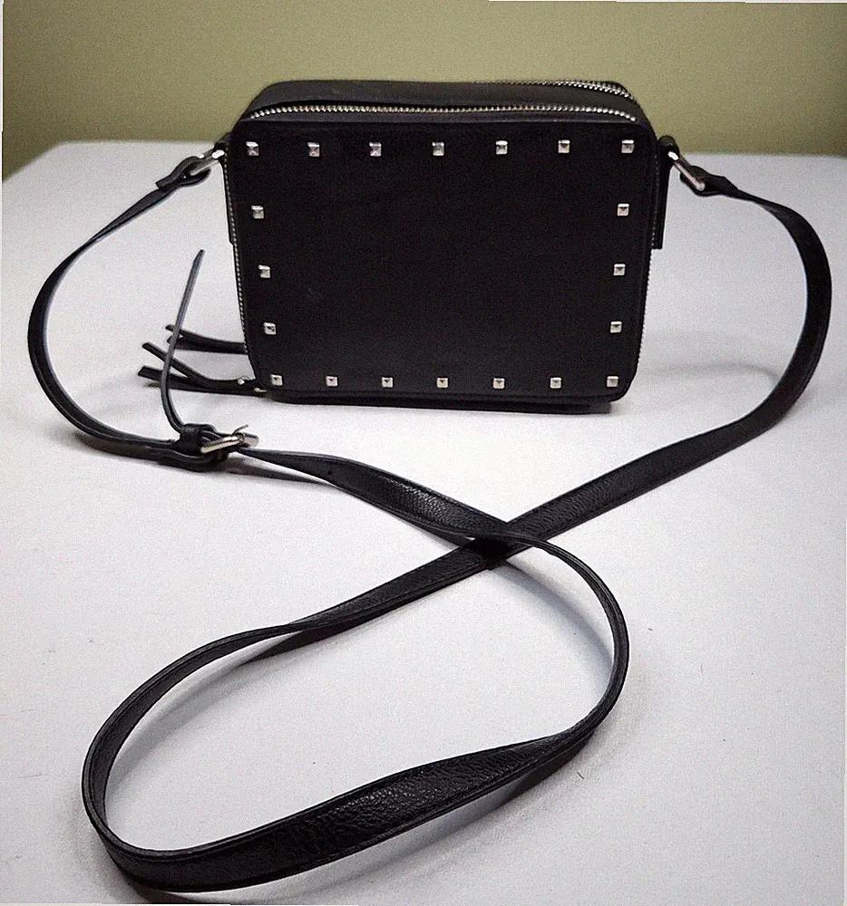 Nine West Vegan Black Faux Leather Crossbody Bag Small Boxy 2 Zip Sections