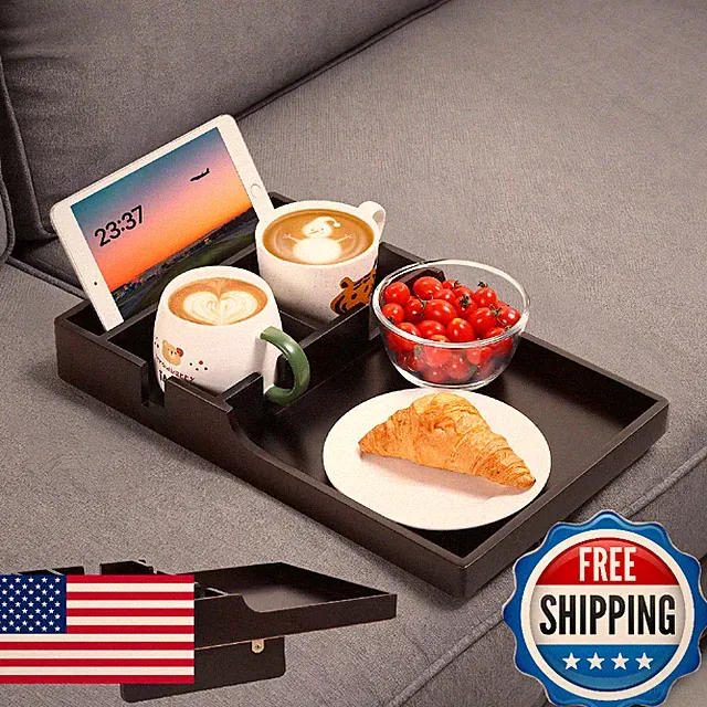 Nnewvante Couch Insert Tray, 2-in-1 Insert & Flat Sofa Organizer Bamboo with 4 C