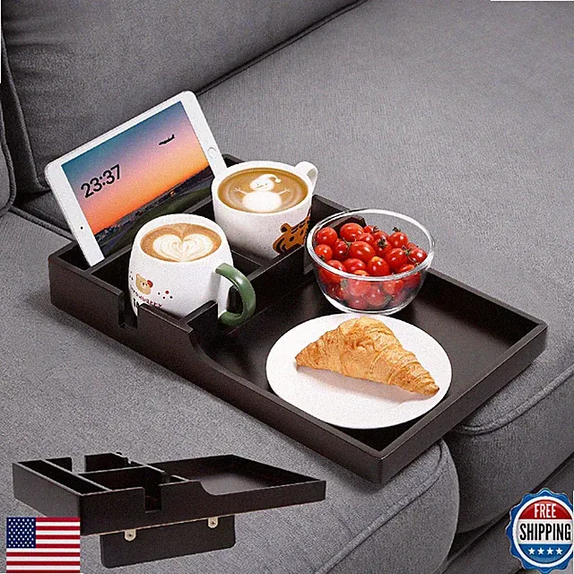 Nnewvante Couch Insert Tray 2-in-1 Sofa Organizer Bamboo 4 Compartments Fits Sea