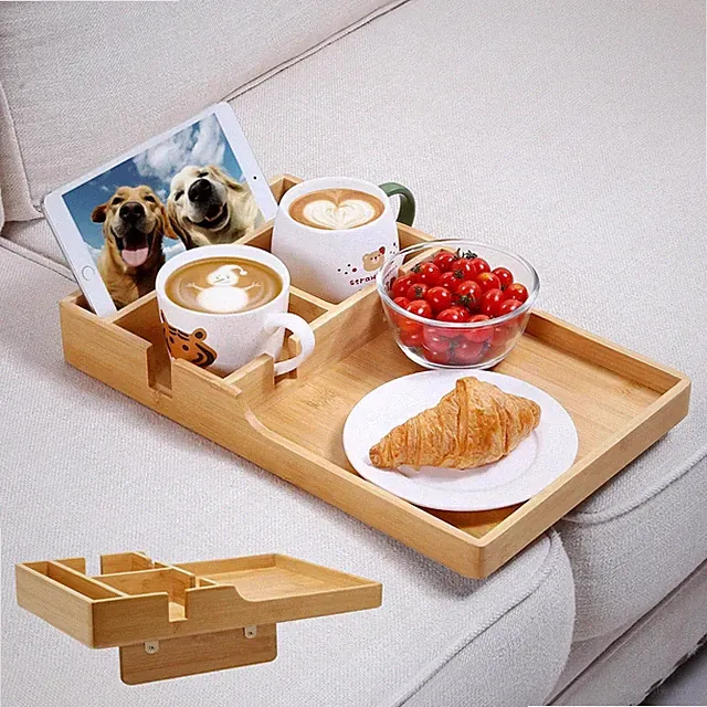 Nnewvante Couch Tray, 2-in-1 Insert & Flat Sofa Organizer Bamboo with 2 Cup H...