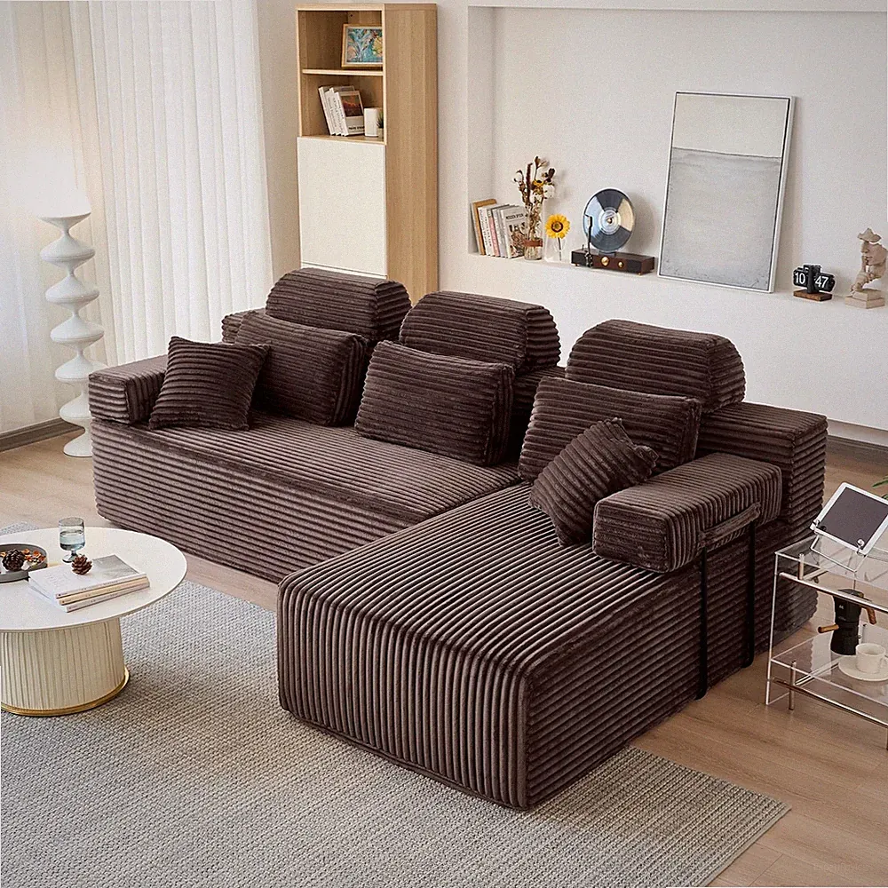 NNQ 104″ LShaped Boneless Couches for Living Room,Corduroy Futon Sofa Bed