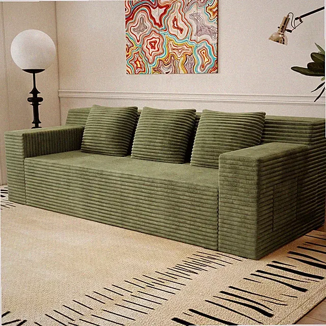 No Assembly Floor Sofa 3-Seater Modern Fabric High-Density Foam for Living Room