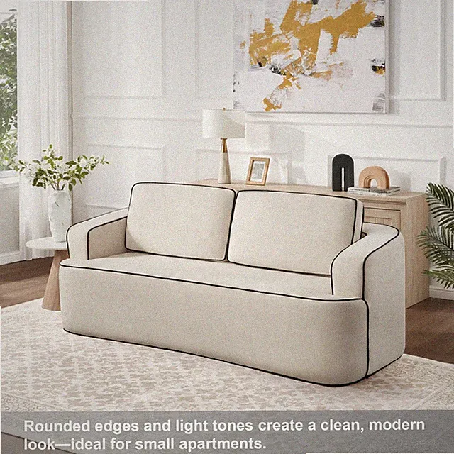 No Assembly Floor Sofa with Arms Modern Memory Foam Couch for Small Spaces Beige