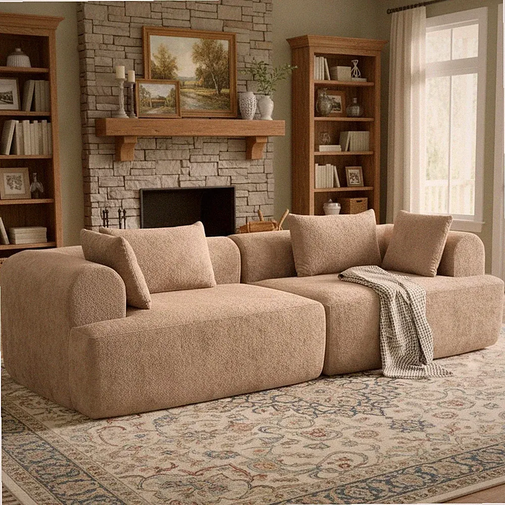 No Assembly High-Density Foam Modular Sectional Sofa Bouclé 2-Piece 96” Loveseat