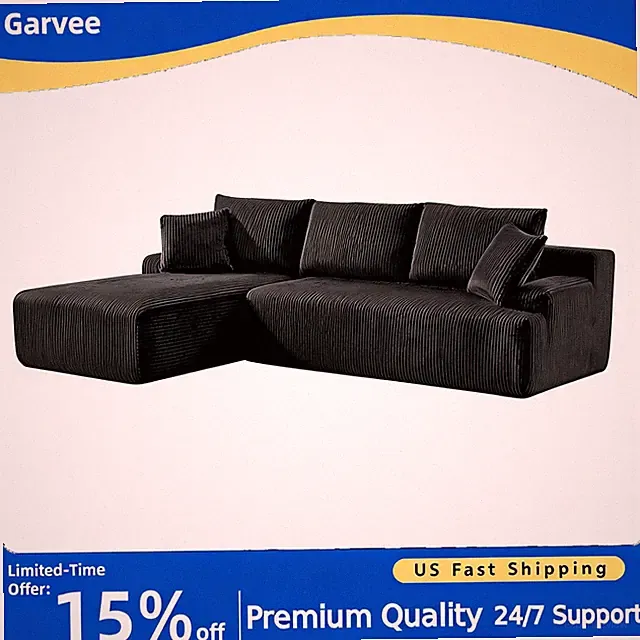 No Assembly L-Shape Boneless Sofa, 3-Seat Corduroy Cloud Couch, Left Facing Chai