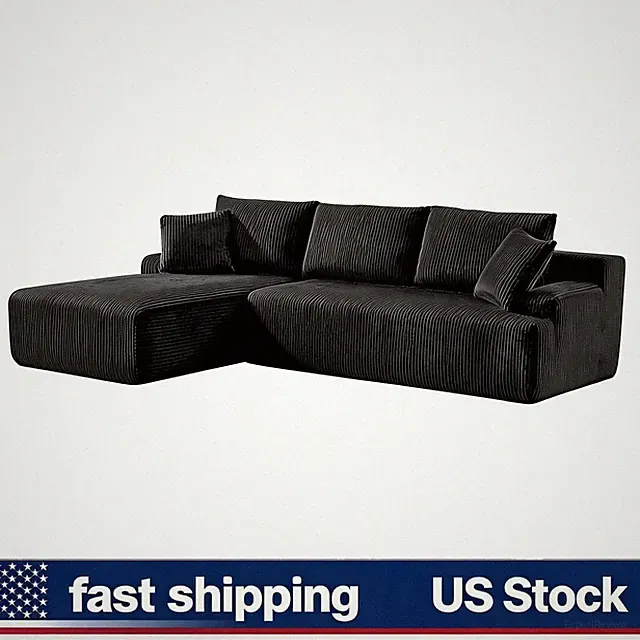 No Assembly Left Facing Chaise L-Shape Boneless, 3-Seat Corduroy Cloud Couch