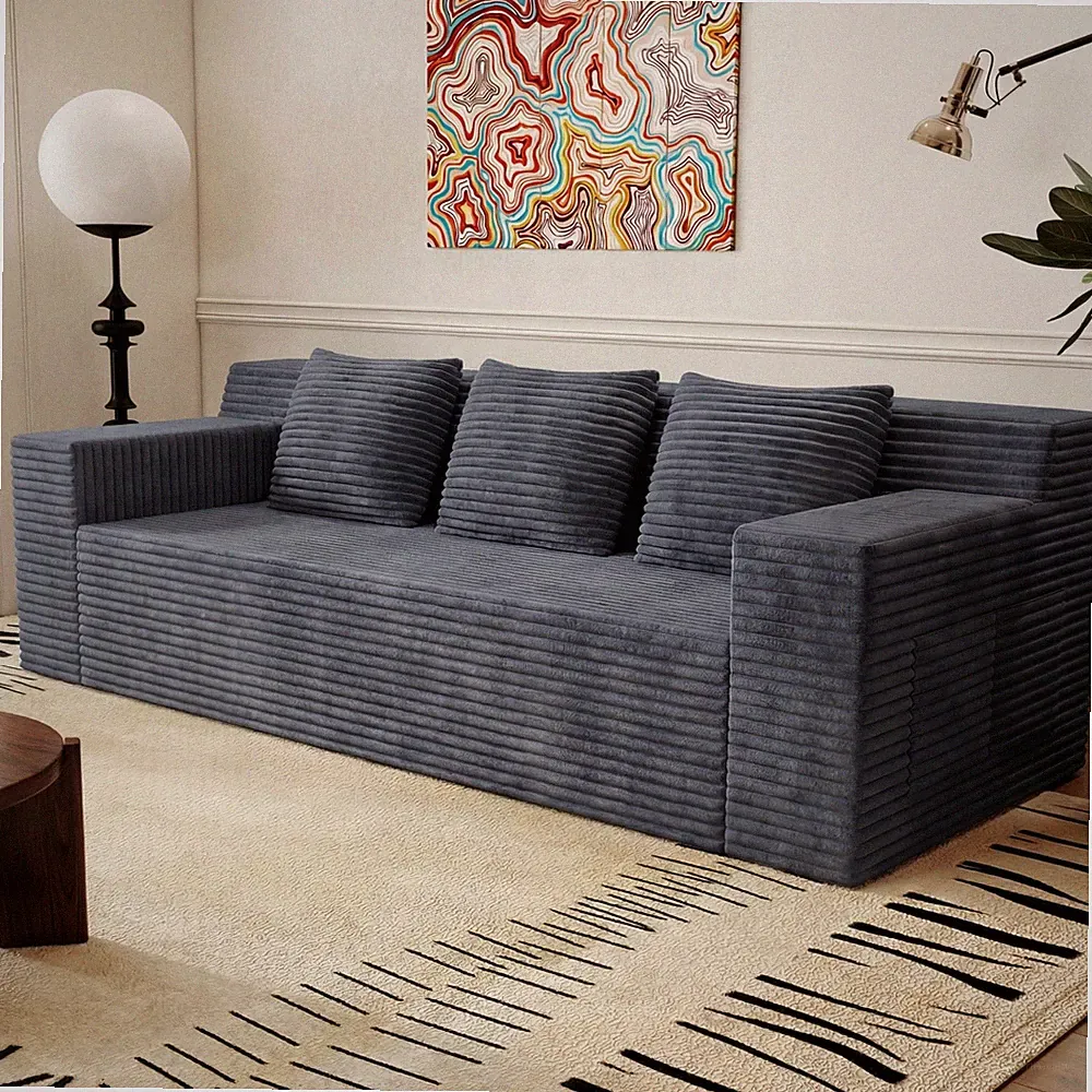 No Assembly Modular Sofa 3-Seat Modern High-Density Foam Fabric for Apartment