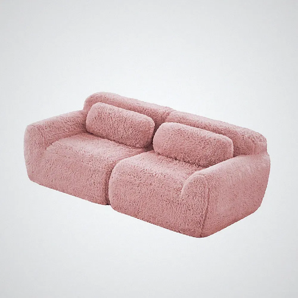 No Assembly Pink Modular Sectional Sofa, Soft Plush Fabric, Ergonomic Design