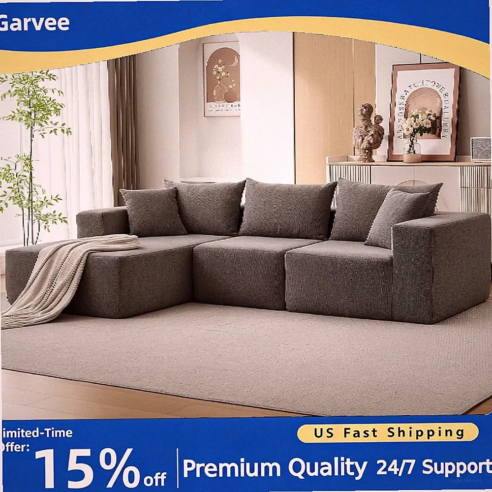 No Assembly Required 108in L-Shaped Modular Sectional Sofa, Modern Cloud Couch