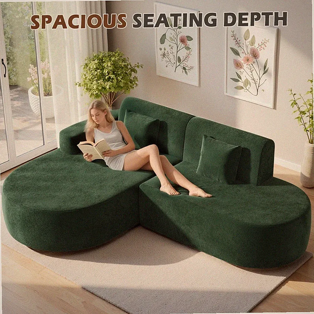 No Assembly Required Corner Sofa, L-Shape Sectional Sofa With 2 Pillows