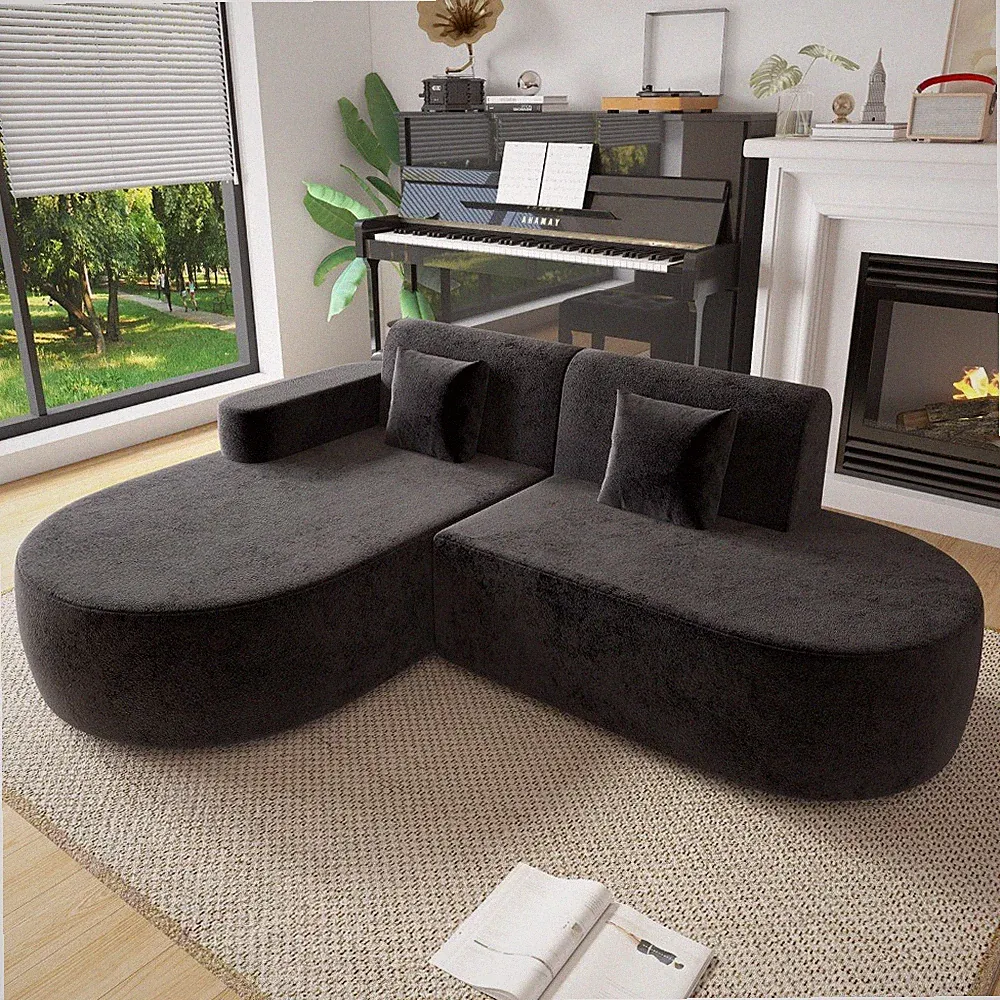 No Assembly Required Corner Sofa, L-Shape Sectional Sofa With 2 Pillows