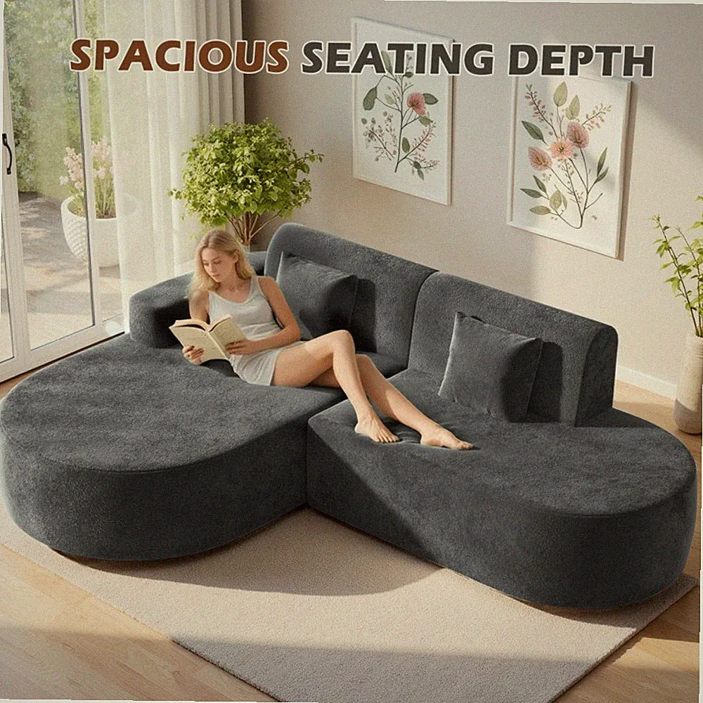 No Assembly Required Corner Sofa, L-Shape Sectional Sofa With 2 Pillows