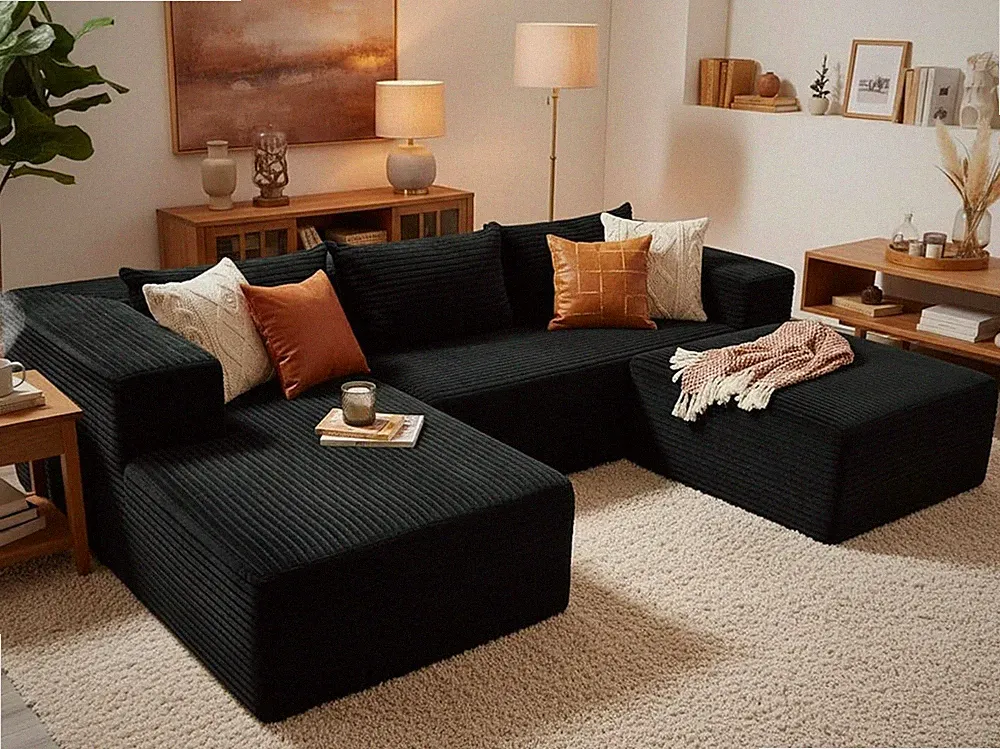 No Assembly Sofa Bed U-shaped Boneless Sectional Couch Chaise Lounge DIY Sofa US