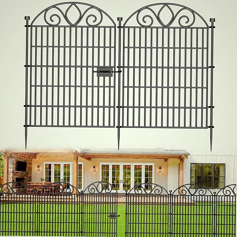 No Dig Garden Fence Outdoor for Yard 10 Panels with Gate