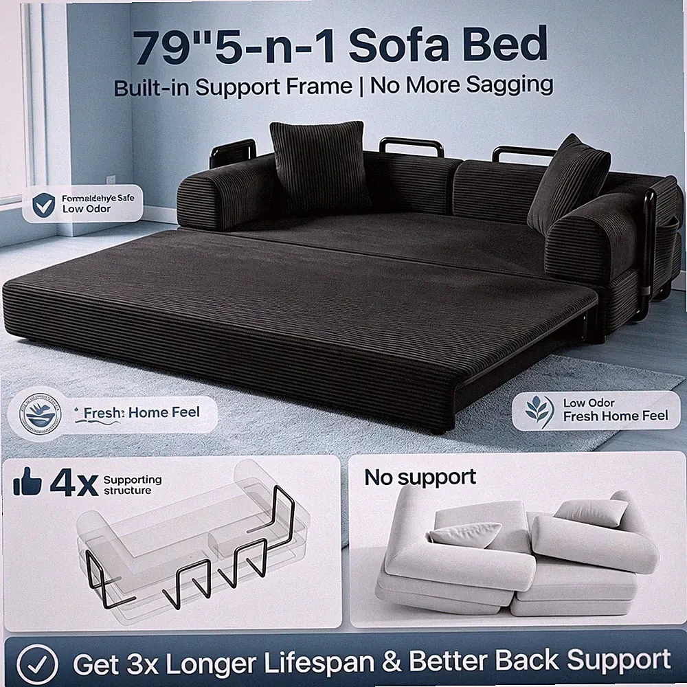 No Sagging 4 Seater Sleeper Sofa Bed Couch Convertible Pull-Out Bed Stable Sofa