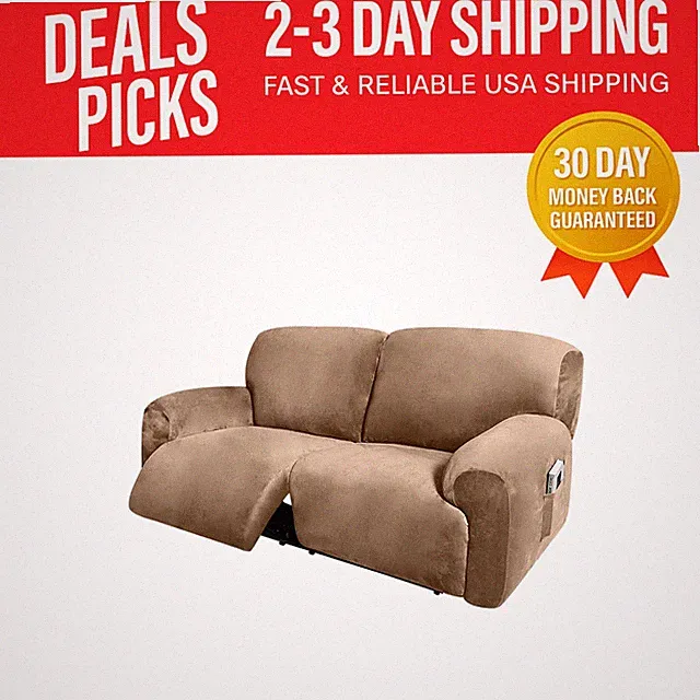 Non-Slip 6-Piece Velvet Reclining Sofa Cover for Extra Wide Love Seats, Sand