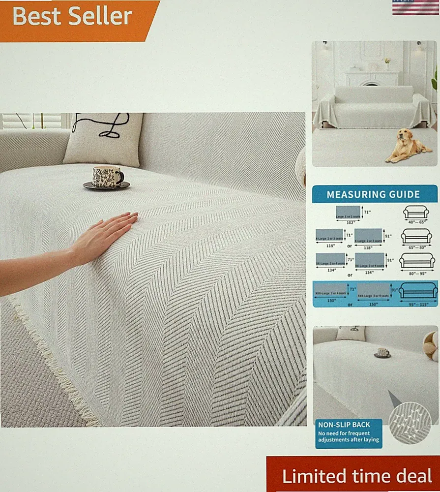 Non Slip couch cover sofa covers for 3 cushion couch Washable sectional couch...
