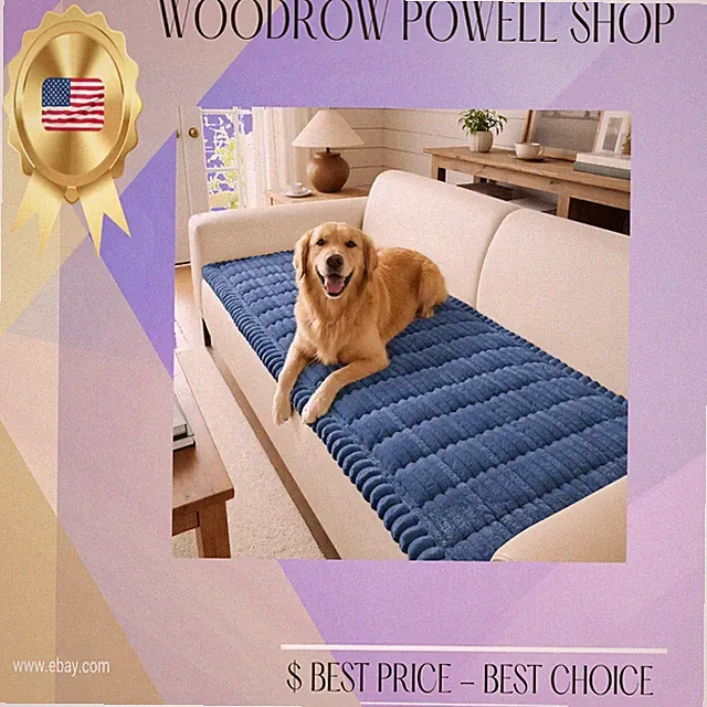 Non Slip Fuzzy Dog Couch Cover Washable Sofa Protector Navy Blue 59"