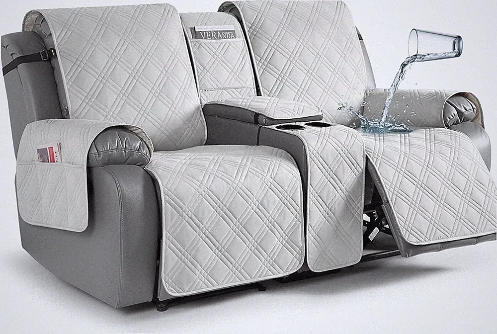 Non-Slip Loveseat Recliner Cover with Console, 2 Seater, Off White