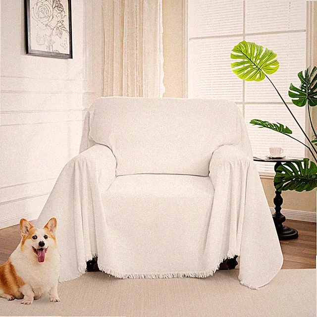 Non-Slip Soft Couch Cover for Pets, Washable Sectional Sofa Protector, White