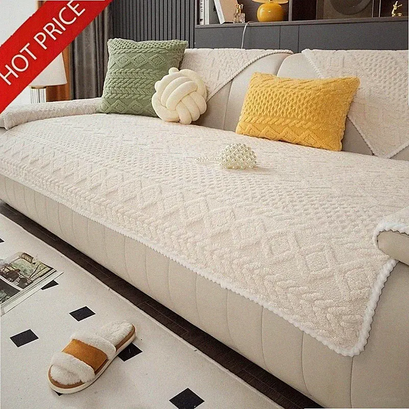 Non Slip Velvet Sofa Cover Plush Couch Protector Durable Soft Removable Washable