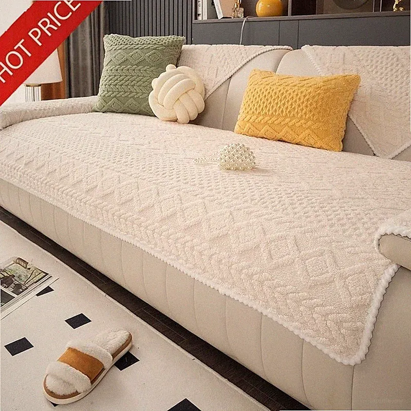 Non Slip Velvet Sofa Cover Plush Couch Protector Durable Soft Removable Washable