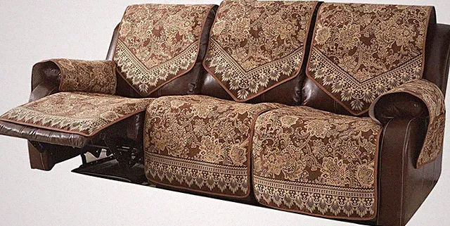 Non-Slip Waterproof Recliner Sofa Cover for 3 Seater - Brown Jacquard