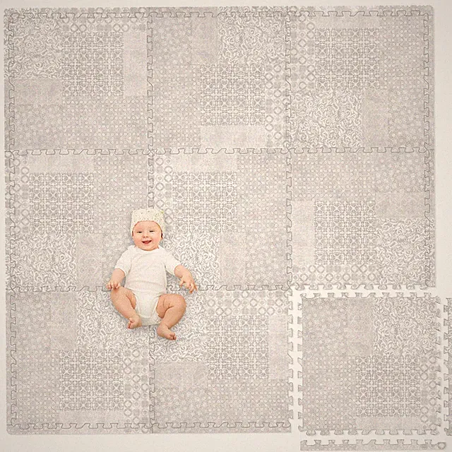 Non-Toxic Extra-Thick 9 Piece Childrens Play Mat - 72 x 72 inch Khaki