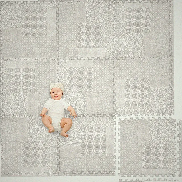 Non-Toxic Extra-Thick 9 Piece Childrens Play Mat - 72 x 72 inch Khaki