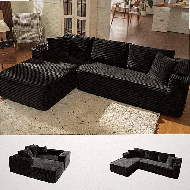 Nordivale 106" L Shaped Cloud Sectional Couch with Chaise, Corduroy Boneless...