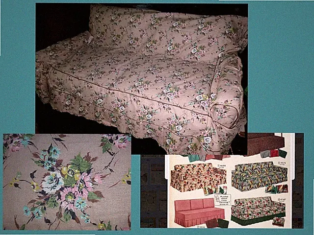 NOS Vtg Sears Harmony House Barkcloth Sofa Couch Slipcover Tan Pink Aqua Floral