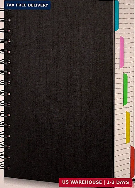 Notebook with Dividers, 1 Pack A5 5.5"x 8.3", 5 Subject, Hardcover College Ruled