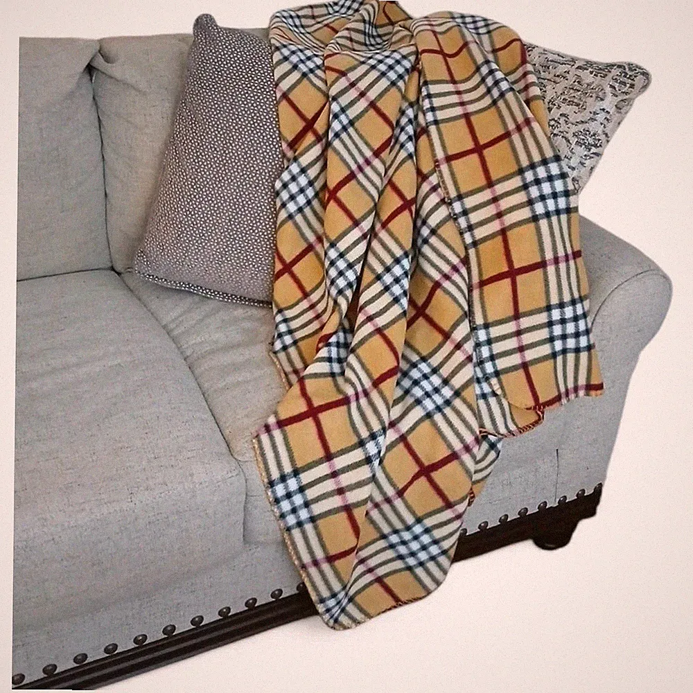 Nova Check Throw Blanket 61x48 Plaid Tan Black Classy Classic Sofa Bed Cozy Soft