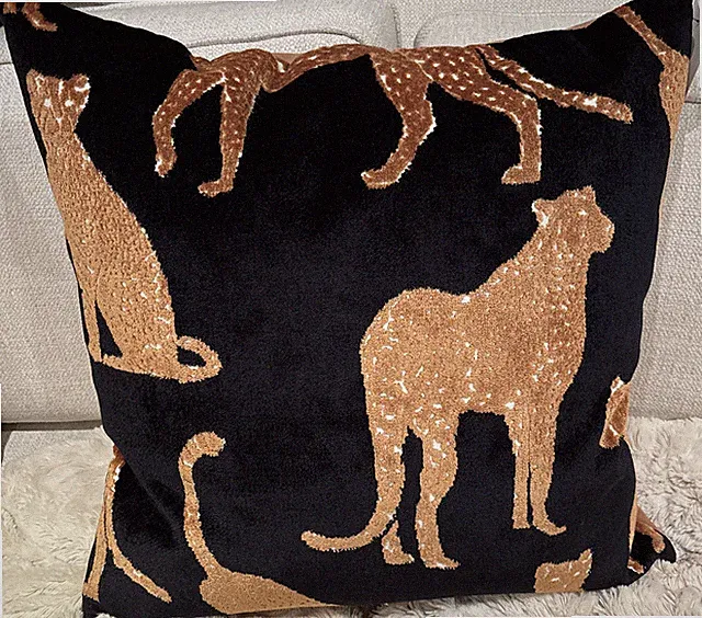 NWT Cheetah Pillow Black Brown Pieced Velvet 20” Canaan Company