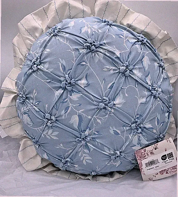 NWT Target Teen Home Blue Floral Ruffle Bed Couch Decorative Round Pillow